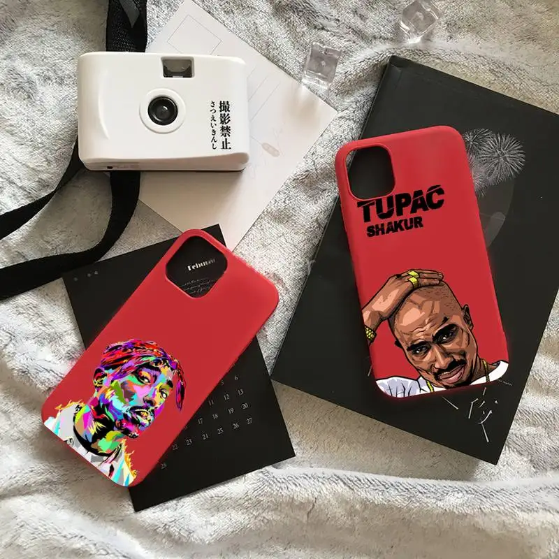 

Rapper 2pac Cartoon Phone Case Candy Color for iPhone 6 7 8 11 12 s mini pro X XS XR MAX Plus