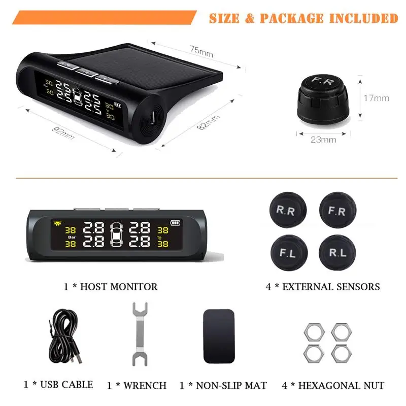 Wireless Solar Energy Universal Tire Pressure Monitor High Precision Detector with Color Screen | Инструменты