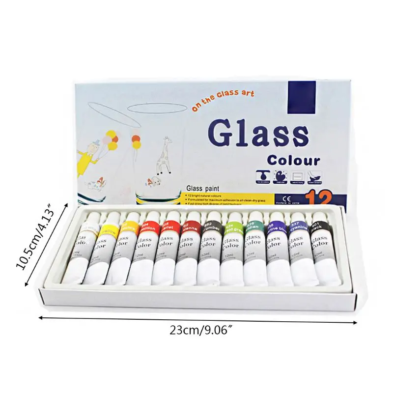 

12ml 12 Color Glass Paint Acrylic Hand Painted Pigments Drawing Tubes Art Supply