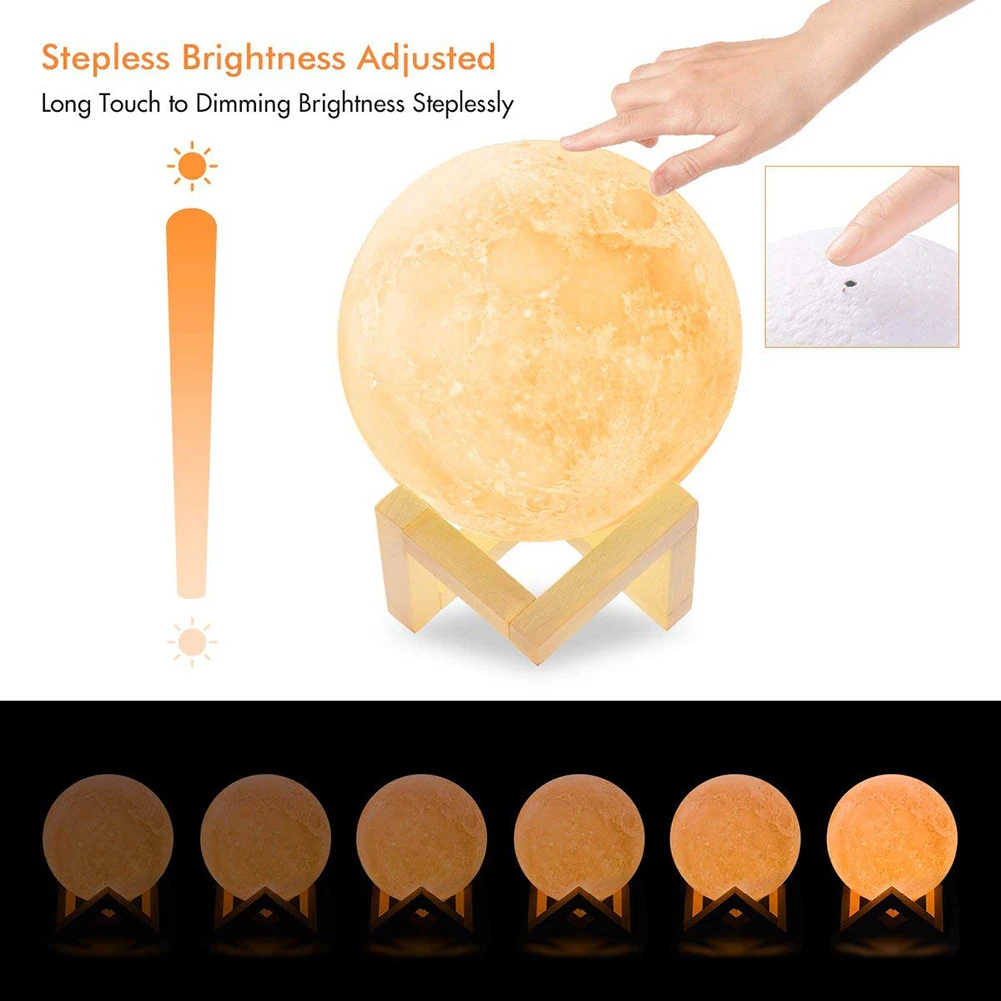 

Hot Sale Night Lights Skillful Manufacture 3D Print LED Moon Light USB Rechargeable 3 Colors Touch Bedside Night Lamp Gifts