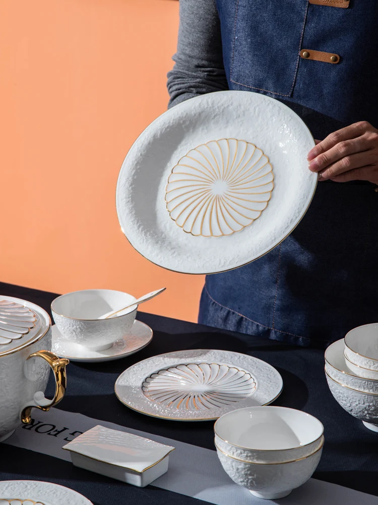 Рельефная посуда из костяного фарфора набор тарелок Глубокая тарелка