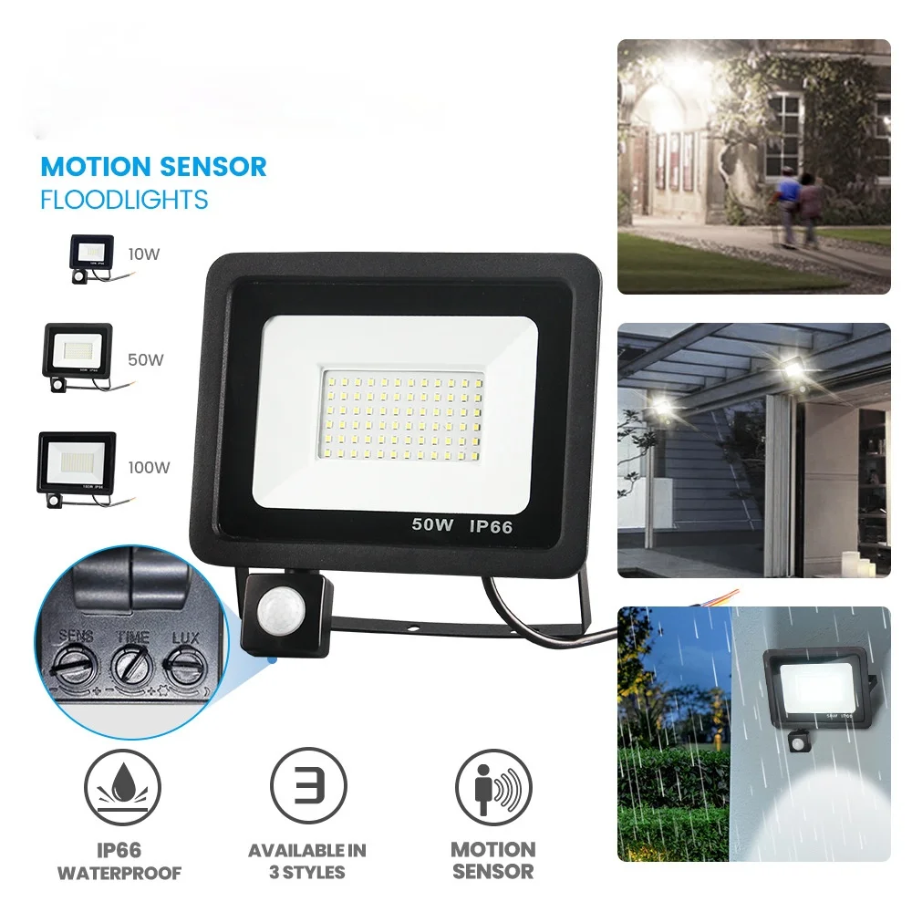 

LED Sensor Flood Light 10W 50W 100W Hot Spot Outdoor IP66 Waterproof AC 220V Projection Lamp Garden Villa Exterior Wall Lamp