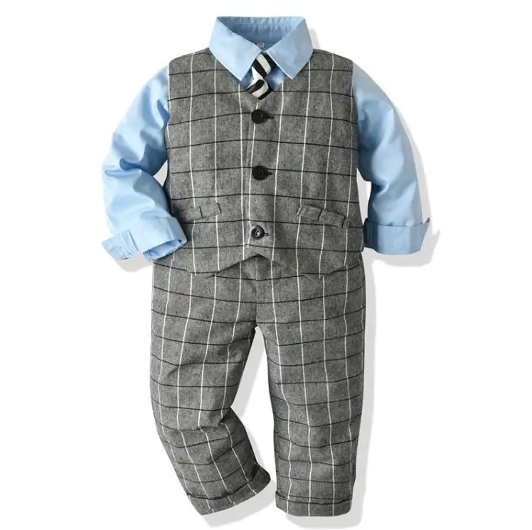 Blue gray 20C500 Детский торжественный костюм для мальчиков Свадебная Студенческая сумка джентльмен детский жилет рубашка брюки бабочка 4 шт. костюмы Свадебные вечерние костюмы - Цвет: Blue gray 20C500