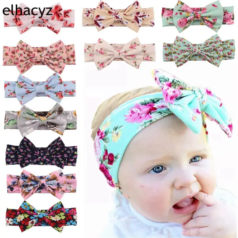 

10pcs/lot Soft Floral Hair Bows Cotton Headband Hot-sale Trendy Style Soft Elastic Hair Bands Kids DIY Girls Hair Accessories