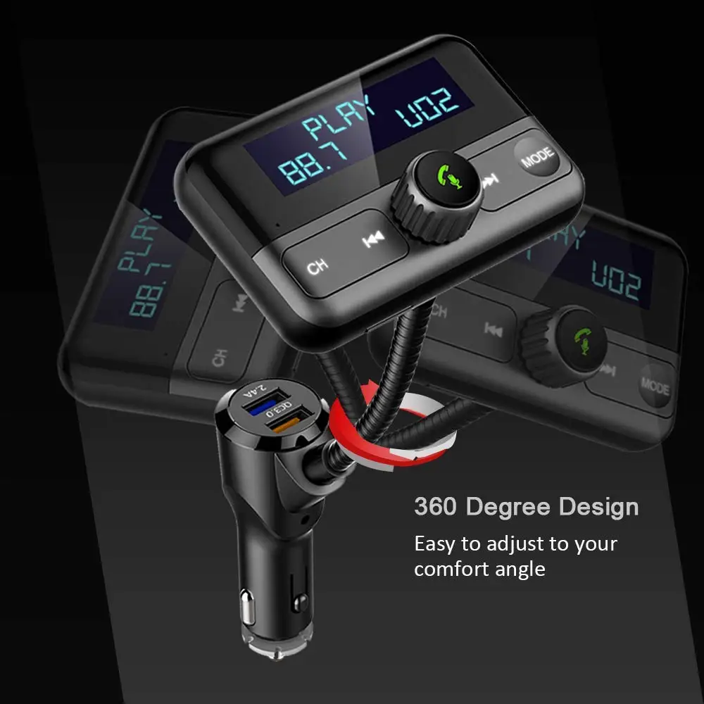 Автомобильный FM модулятор с Bluetooth передатчик MP3 плеер двумя USB портами QC3.0