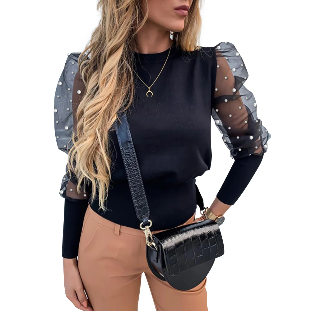 Распродажа Дамские топы в горошек блузка Офисная рубашка сетчатая Осенняя