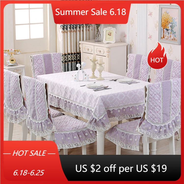 Пасторальный цветочный кружевной стол атласный чехол для стула набор подушек