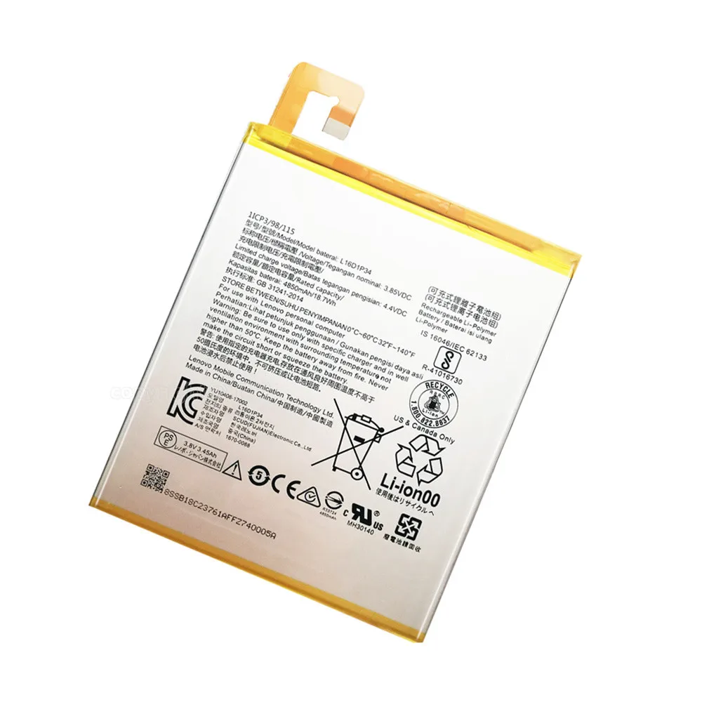 100% Оригинальный аккумулятор 4850 мАч L16D1P34 для Lenovo Original TAB4 ТБ-8504N TB-8504F 8 plus / Tb-8704x