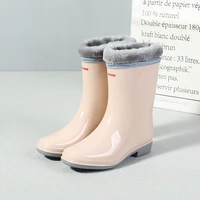 pvc water shoes women thick heel mid calf boots waterproof 2021 color female casual rainboots for rain winter warm sock boots