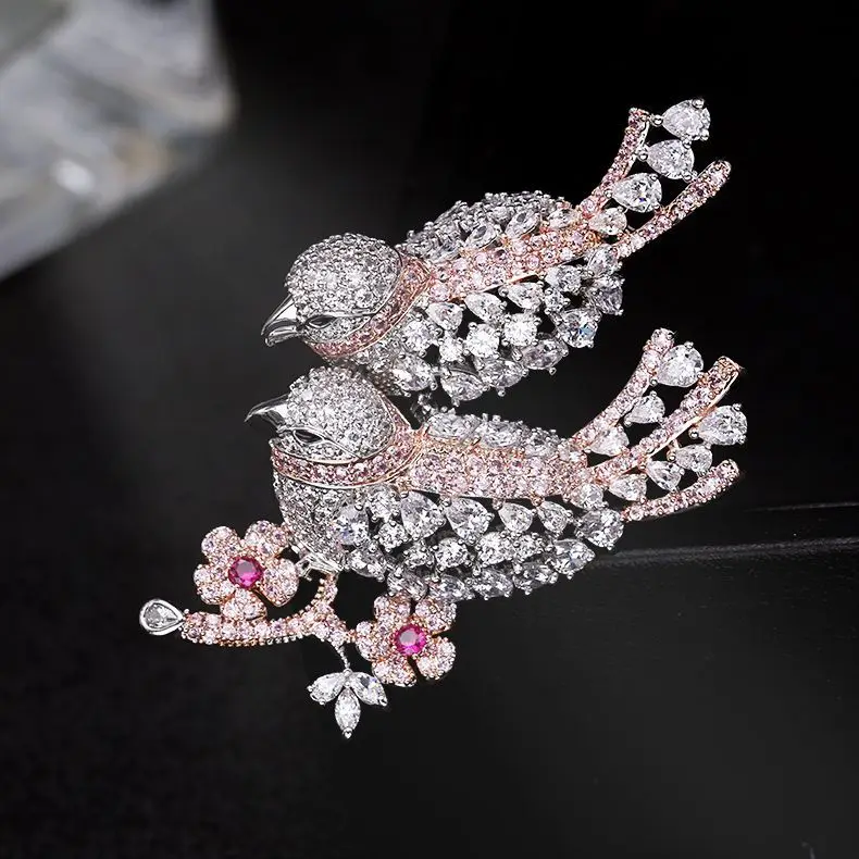 Сияющий Красочный кубический цирконий птица Броши для женщин broche аксессуары mujer, роскошная брошь в форме цветка со стразами шпильки ювелирные изделия