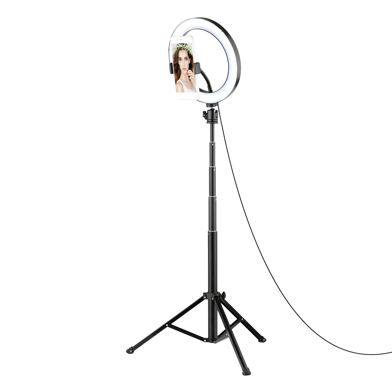 8.6 Inch/22cm Diameter 3000-6000K Bi-color 10-Level Dimmable LED Ring Video Light Selfie Ring Light with Aluminum Alloy Stand