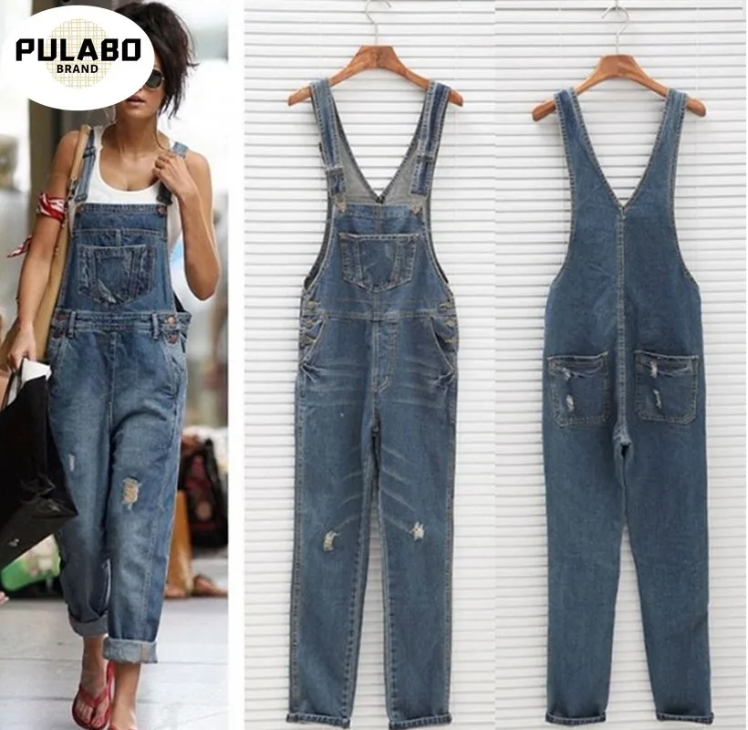 

Fashion Women Denim Jumpsuit Ladies Spring Fashion Loose Jeans Rompers Female Casual Plus Size Overall Playsuit With Pocket 9584