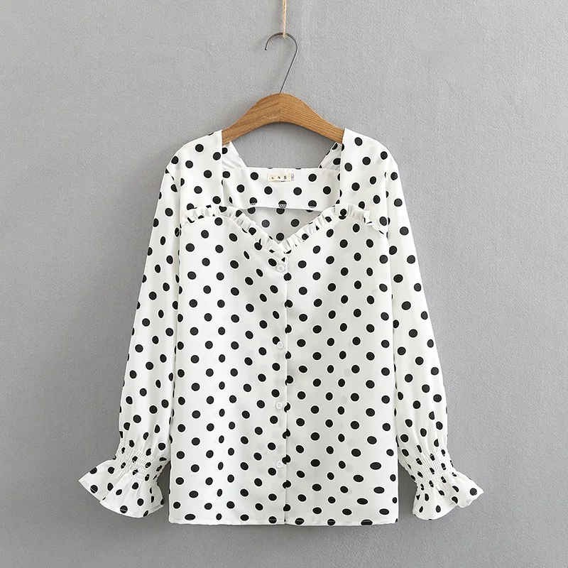 

Plus Size Women's Long Sleeved Polka Dot Printed Blouse V-neck Ladies' Elegant Workwear Tops Oversized OL Blusas