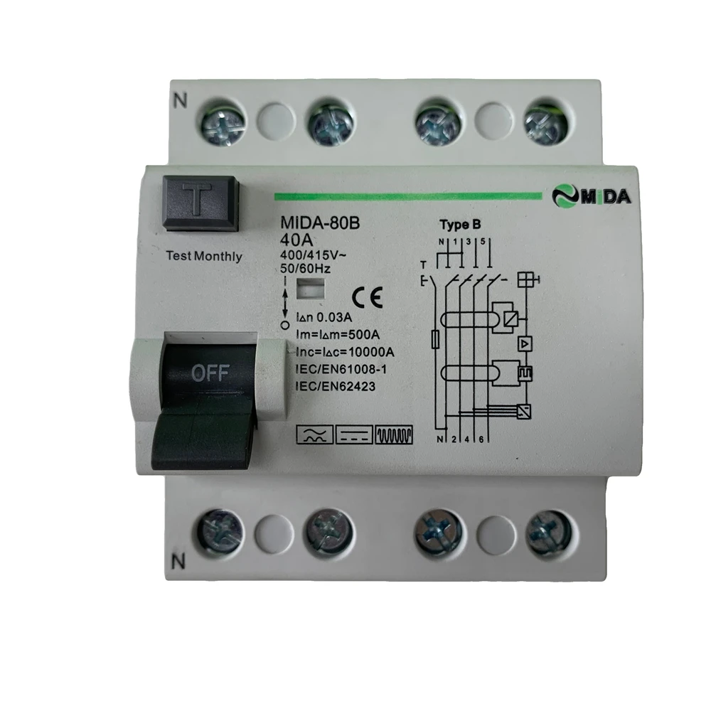 B Type RCD 40A 63A 30mA 10KA RCCB 230V 400V Circuit breaker Earth Leakage for EV Wallbox | Автомобили и мотоциклы