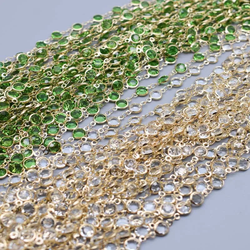 

1 meter Beaded Chain Green Crystal Glass Bead Chain Metal Chain Copper Necklace Chain Accessories for Jewelry Making DIY