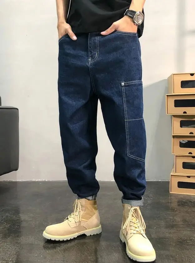 Men Jeans Cargo Jeans Denim Harem Pant Loose Straight Baggy Jeans Streetwear Skateboard Pants Hip Hop Denim Trousers