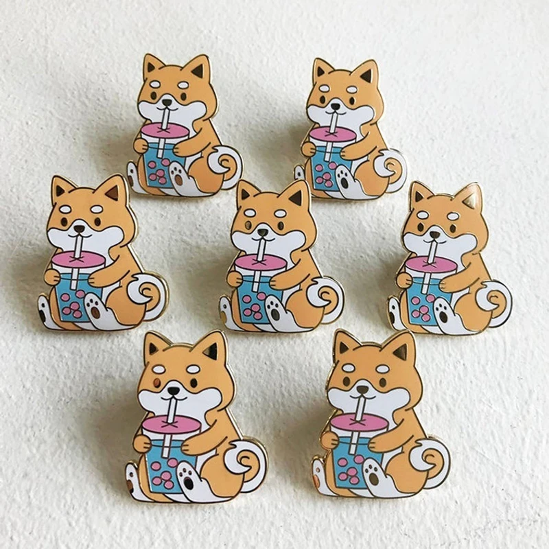 Эмалированные булавки с изображением чая собаки Мультяшные Акита щенка бобы