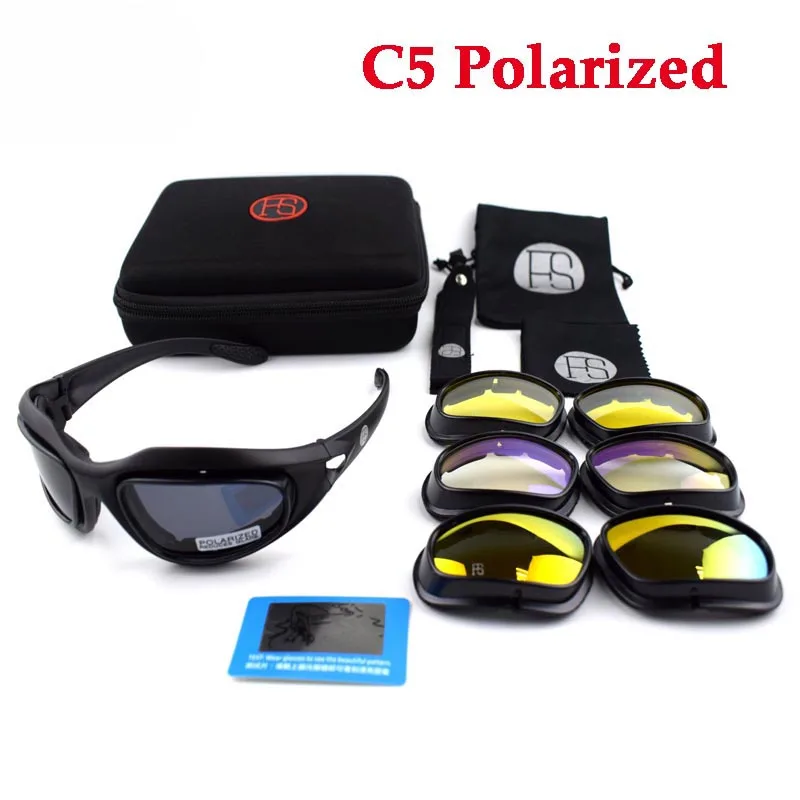 Polarized C5 C5 военные очки спортивные поляризованные очки тактическая стрельба защитные очки солнцезащитные очки 4 линзы - Цвет: Polarized C5