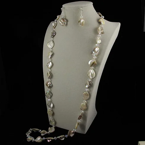 

New Terisa Pearl Jewelry Set 120CM Brown Shell Crystal Long Necklace Earrings Perfect Baroque Beads Handmade Party Women Gift