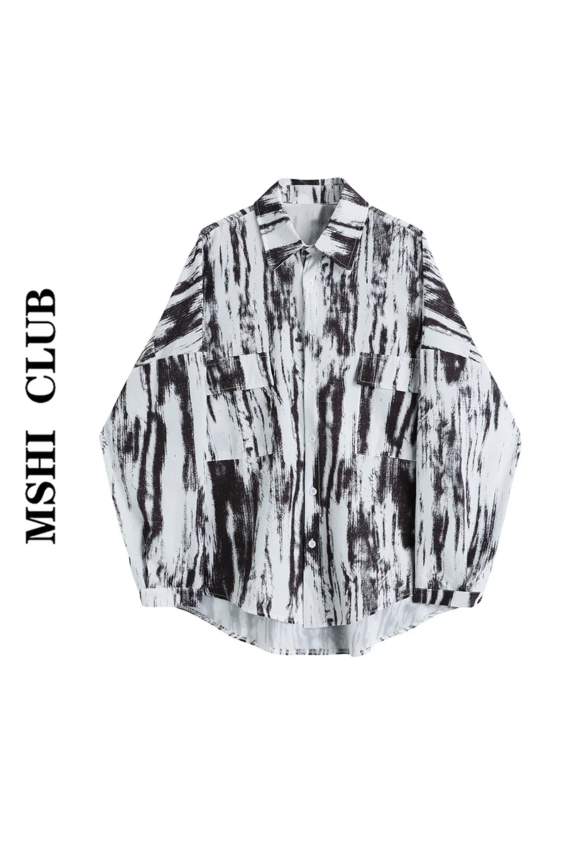 

Tie Dyed White Button Up Black Harajuku Shirt 2021 Autumn Summer Long Sleeve Women's Shirt Shirts Tops For Women