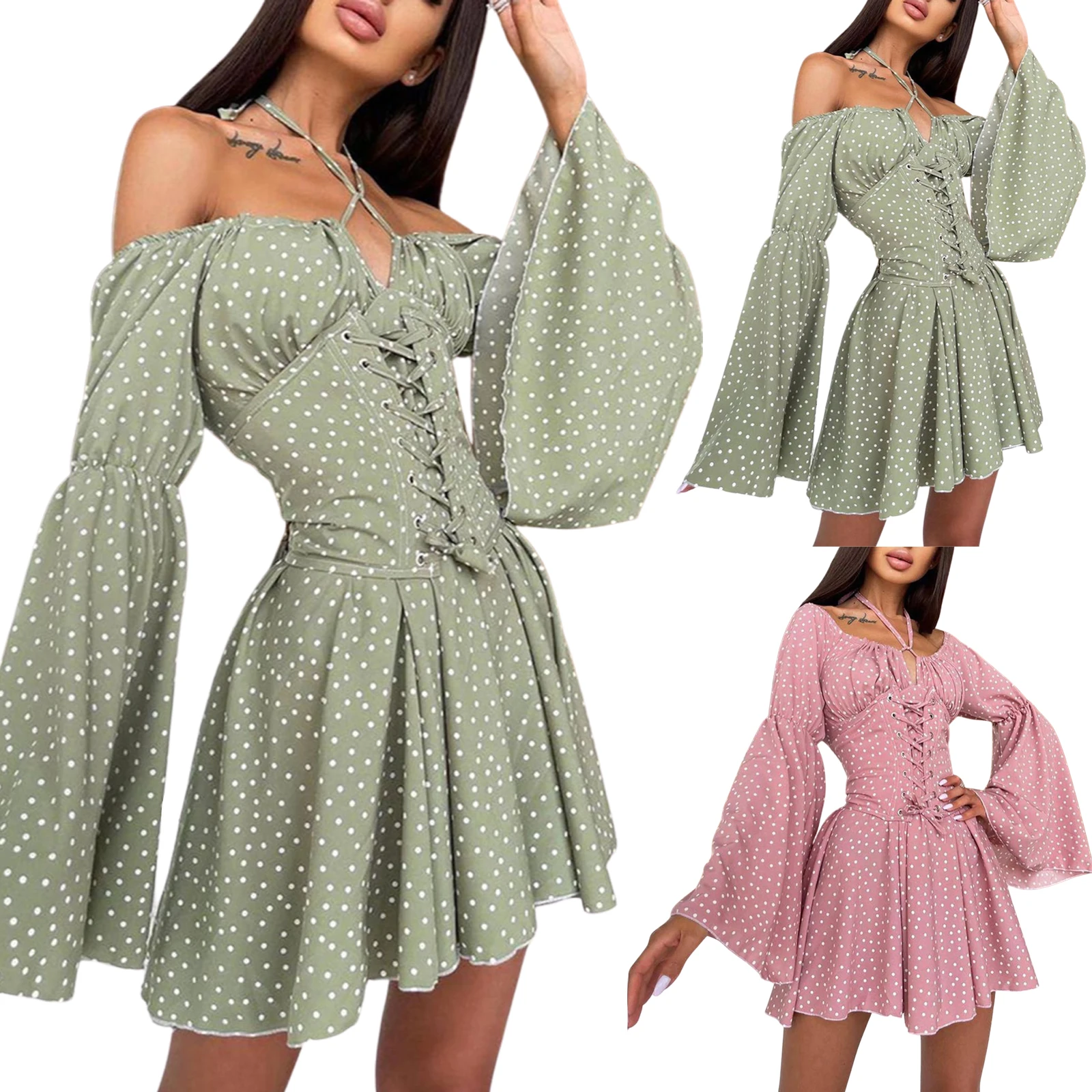 

Женское сексуальное облегающее мини-платье в горошек, с длинным рукавом