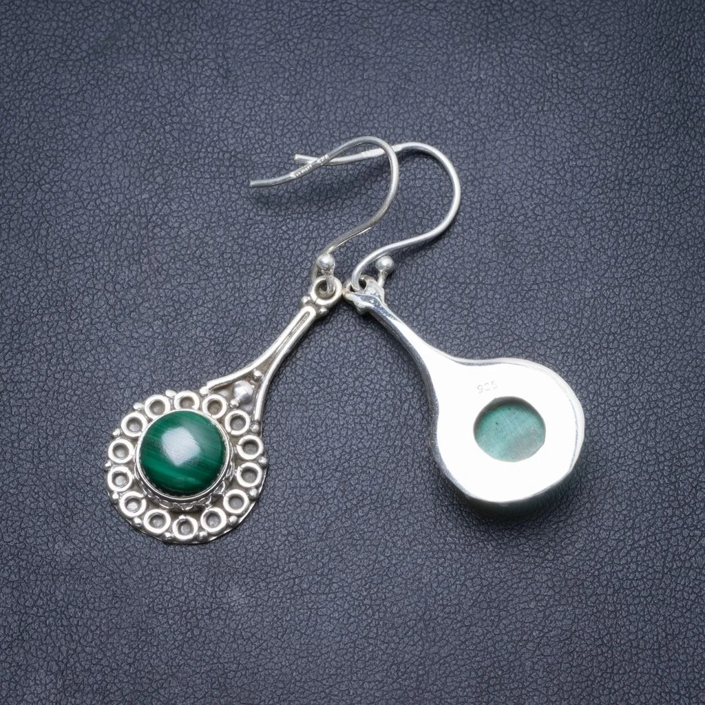 

Natural Malachite Handmade Unique 925 Sterling Silver Earrings 1 3/4" Y2309