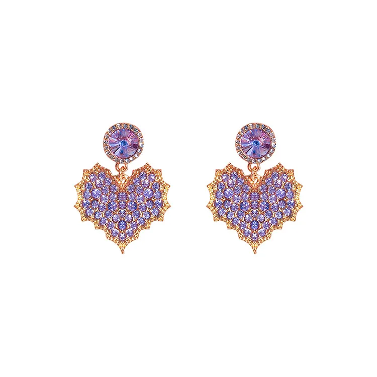 

Korean Luxury Heart Dangle Drop Earrings For Women Girls Bijoux Blue Purple Crystal Earrings Girl Wedding Party Jewelry Gift