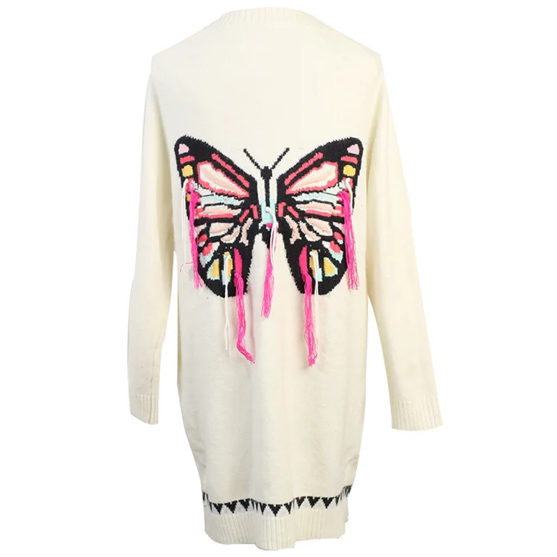 Women's Knit Cardigan Sweater 2019 Autumn New Butterfly Embroidery Long Loose Sleeve Thin |