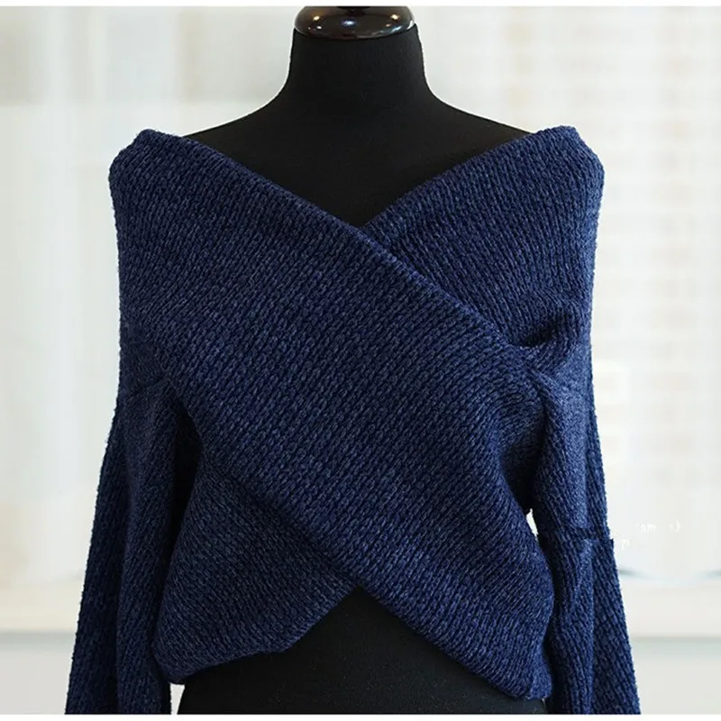 HziriP 2020 OL Sexy Crop Tops Loose Sweater Woman Long Sleeve V Neck Solid Women Sweaters And Pullovers Knitted Jumpers Female | Женская