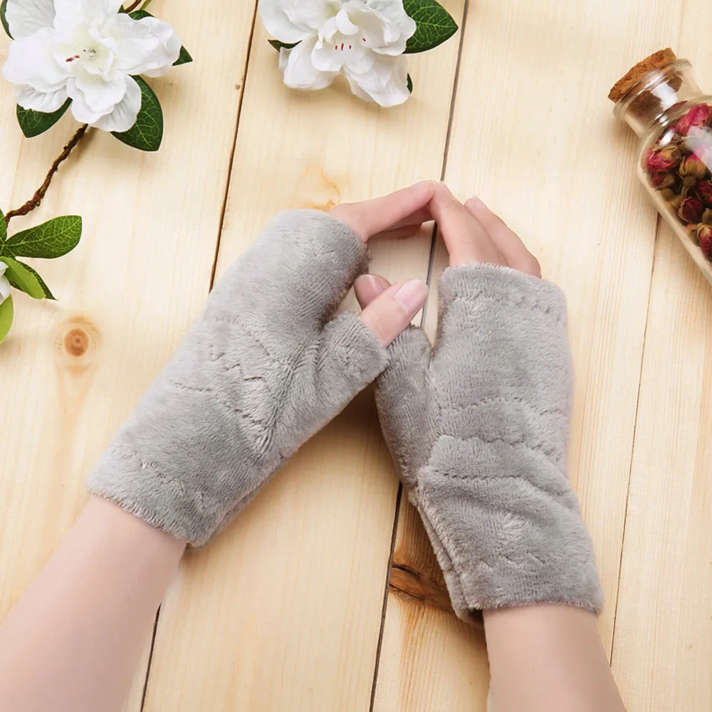 Women Fingerless Gloves Thick Warmth polar fleece Winter Autumn Thick Warm Gloves Keyboard Leak Finger Gloves handschoenen 11.19