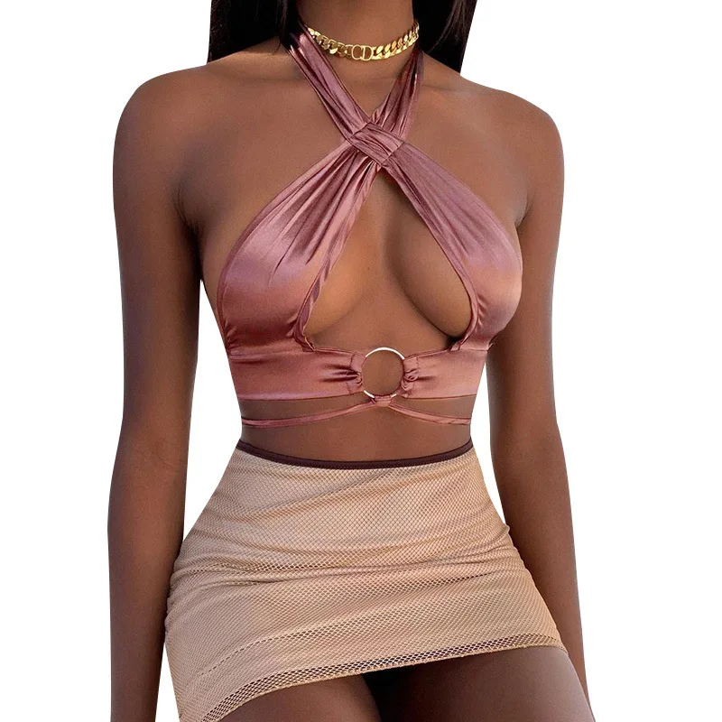 

2021 Sexy Halter Hollow Ring Navel Nude Tie Vest tops women
