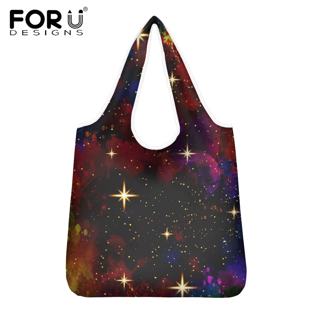 

FORUDESIGNS Female Shopping Grocery Bag Fantasy Galaxy Starry Sky Pattern Eco-Friendly Foldable Cloth Bag for Girls Mujer Bolso