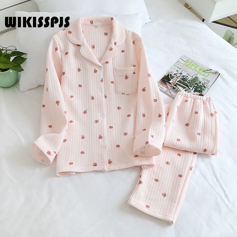 Домашняя одежда WIKISSPJS 2022, весенне-осенняя тонкая Хлопковая женская пижама с длинным рукавом, домашняя одежда, комплект для спальни Pjs