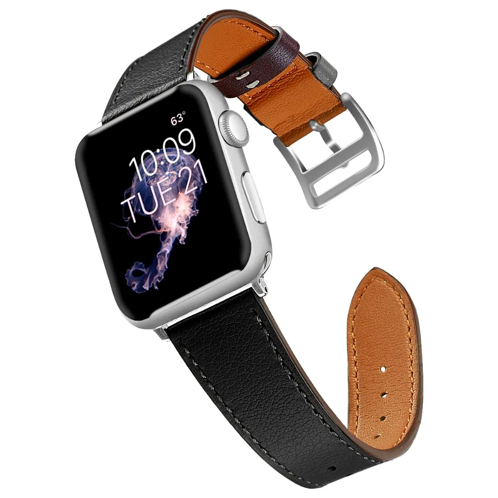 Ремешок из натуральной кожи для Apple Watch 4 44 40 42 38 мм кожаный браслет высокого