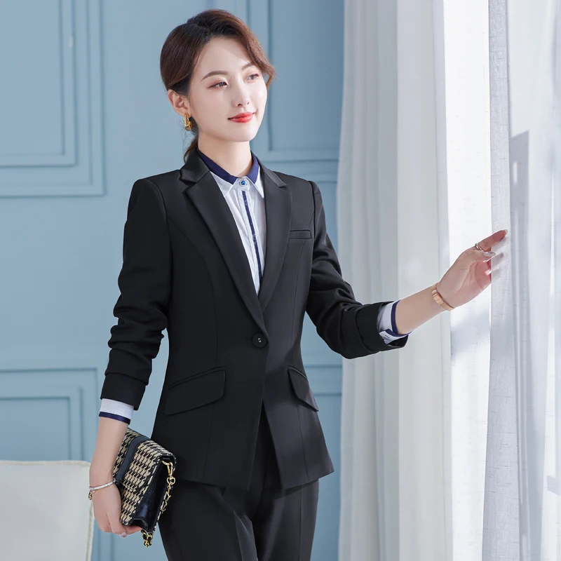 Women's business trouser suit, long sleeve tight blazer, elegant, stylish, suitable for office formal interview, work clothes