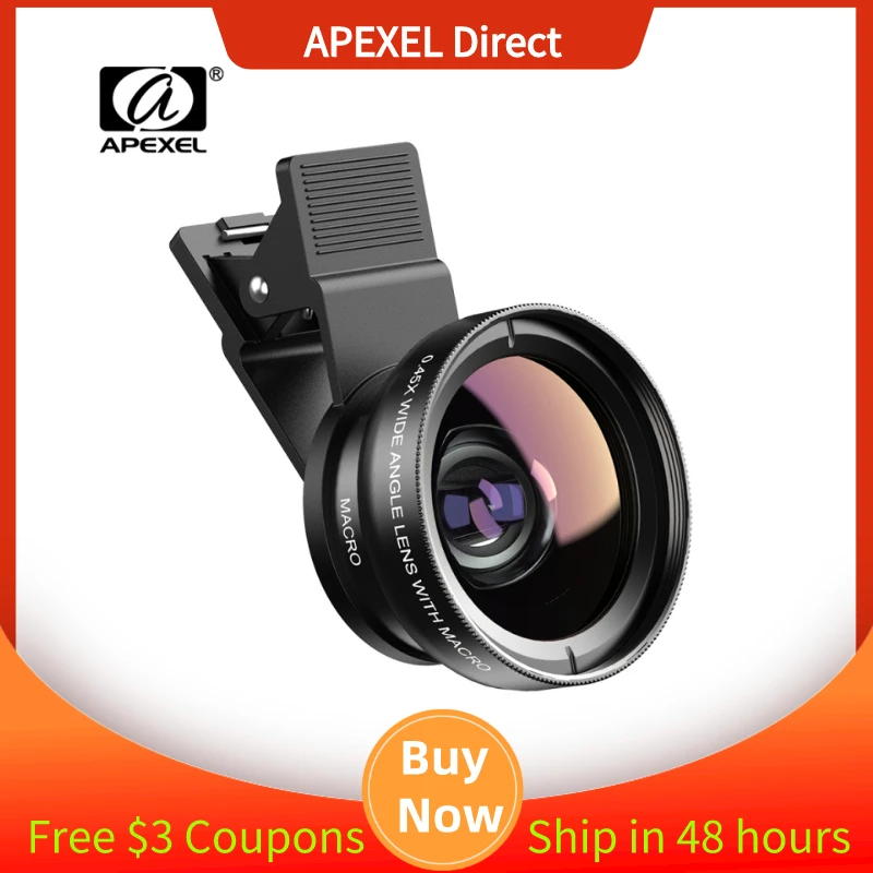 APEXEL Portable Phone Lens kit 0.45x Super Wide Angle&12.5x Super Macro Lens HD Camera Lens for iPhone11  Xiaomi more Cellphone