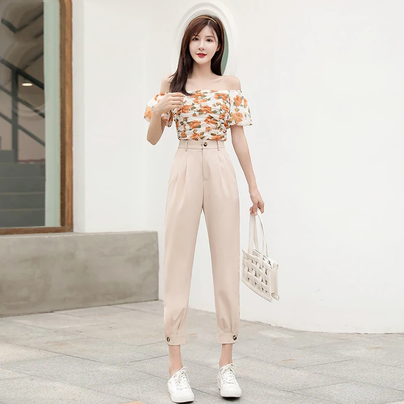 

Womens High Waist Pants Straight Black Suit Office England Korean Ladies Loose Casual Pencil Female Ankle Trousers