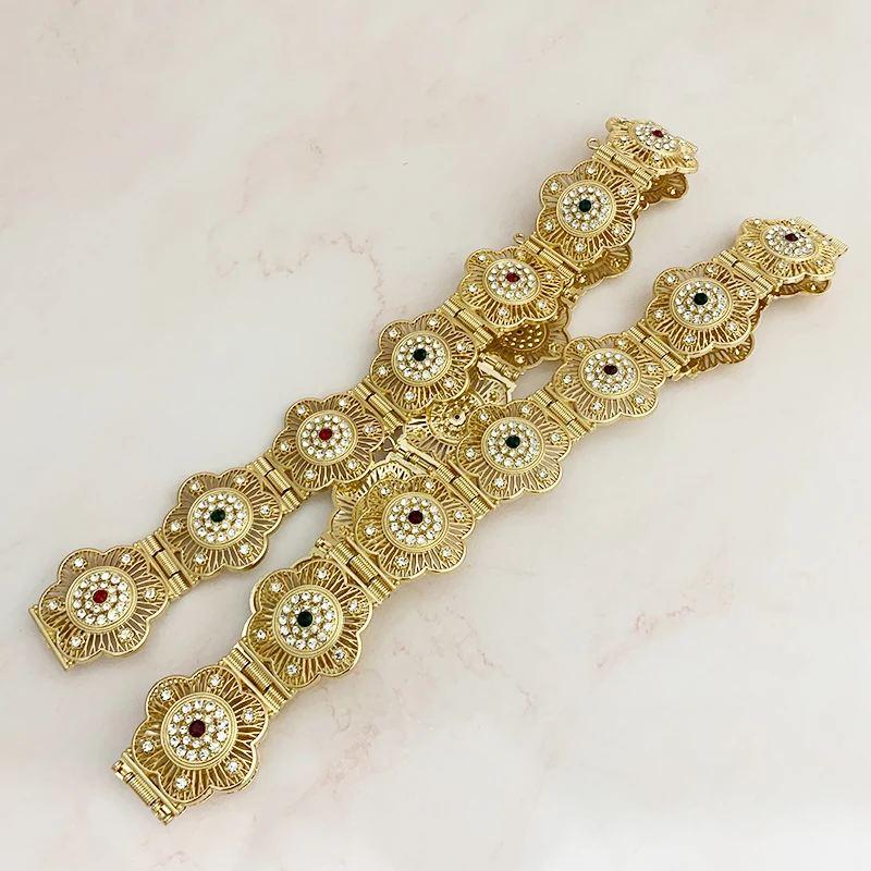 Elegant Round Crystal Floral Waist Chain Metal Belt Vintage European Ladies Wedding Party Wedding Dress Belt