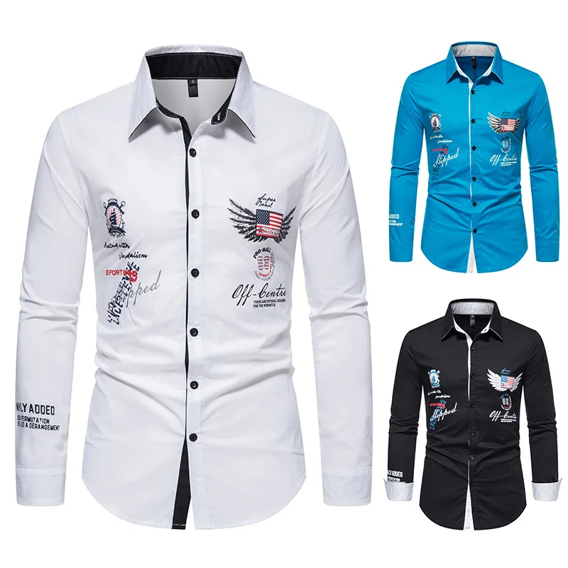 

European Size Men's Retro Wing Printed Long Sleeve Shirts