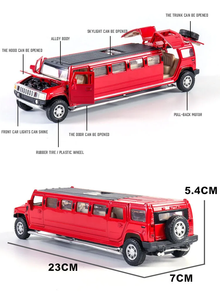 Высокая моделирования 1:32 сплава Hummer лимузин металл литья под давлением модель