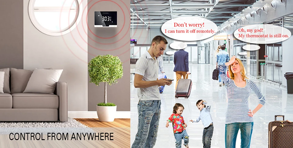 SASWELL Wi-Fi термостат контроллер температуры приложение для смартфона с плоской задней стеной крепление комнаты беспроводной Программируемый терморегулятор