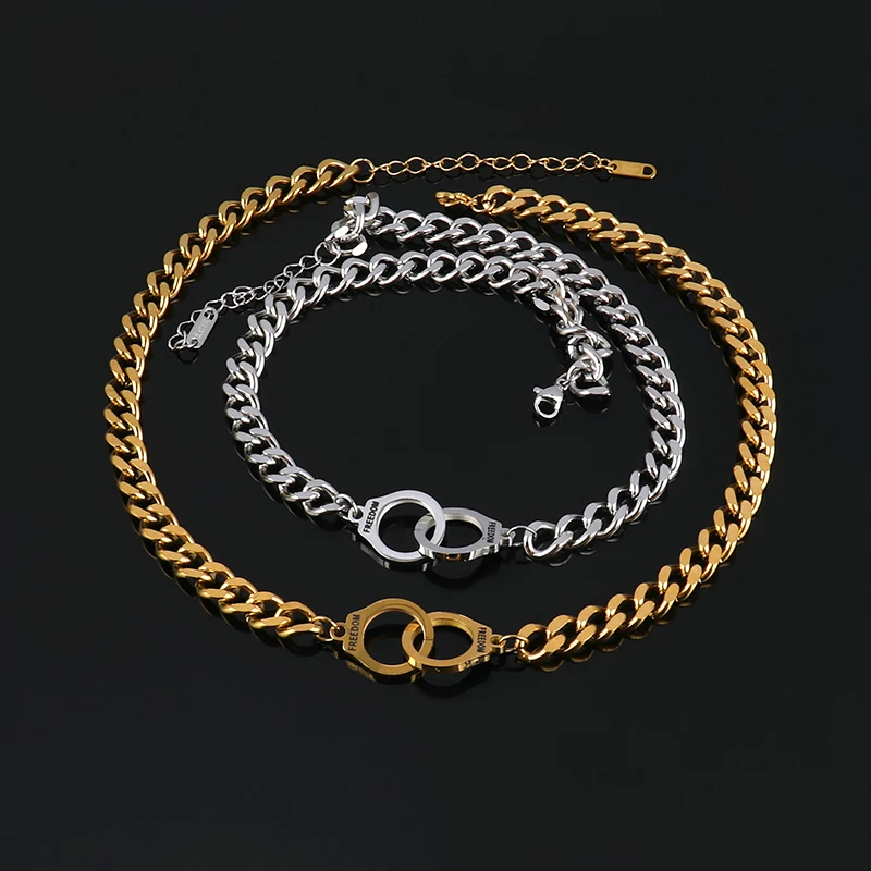 

Punk Necklace Handcuff Necklace for Women Men Steel Choker Fashion Jewelry Lover's Collares FREEDOM Valentine's Day Couple Gifts