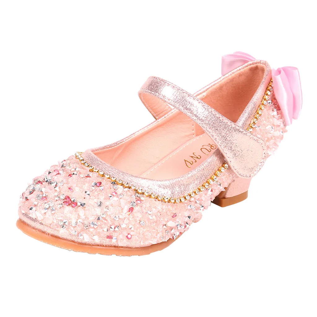 Новинка Обувь принцессы с бантом для девочек Модные кожаные сандалии блестящими