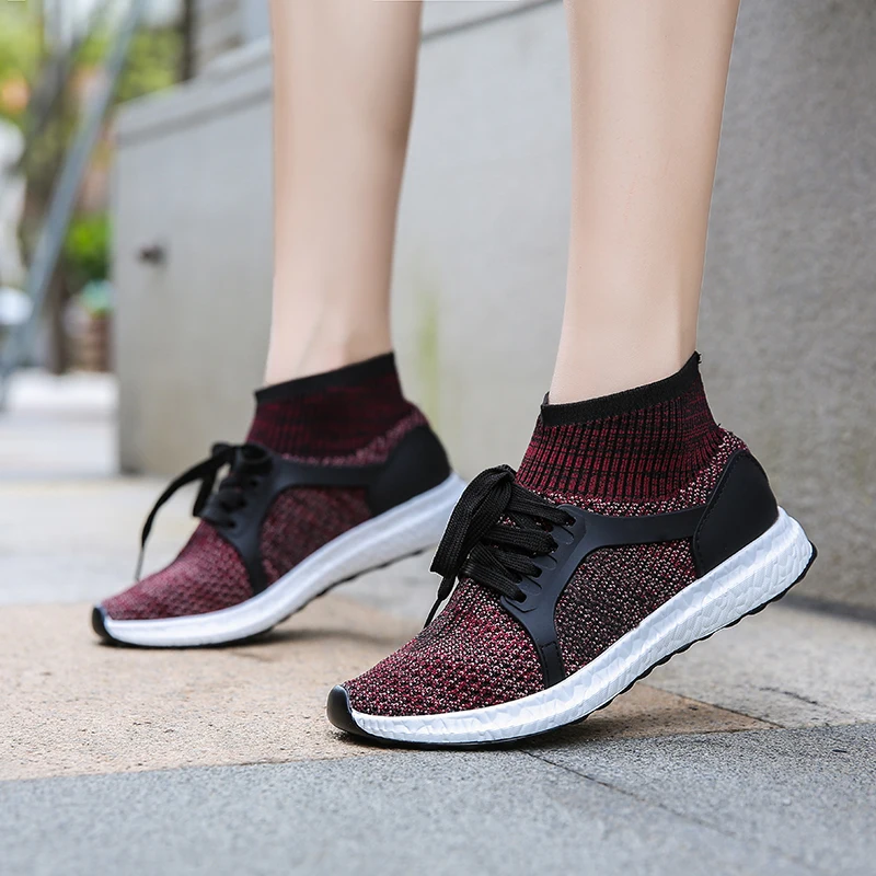 

Breathable High Top Women Socks Shoes Female Sneakers Casual Elasticity Wedge Platform Shoes Zapatillas Mujer Soft Sole Lovers