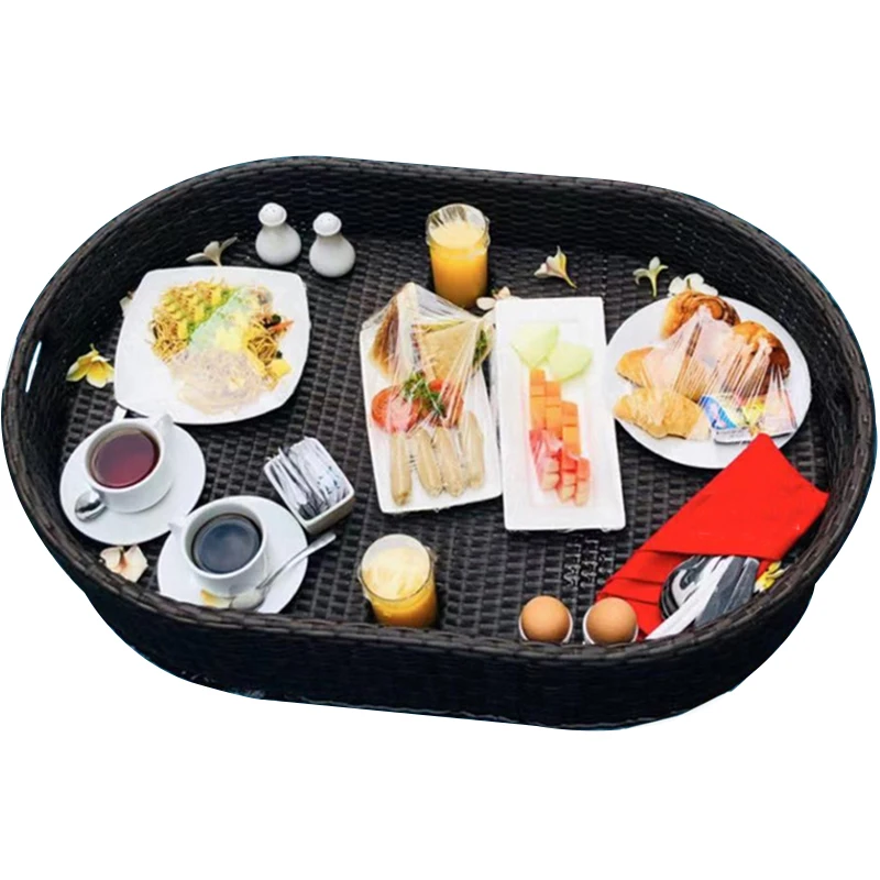 

Bandeja de desayuno de agua con plato flotante para piscina, cesta de mimbre vietnamita, para Hotel, Villa, plato de fruta