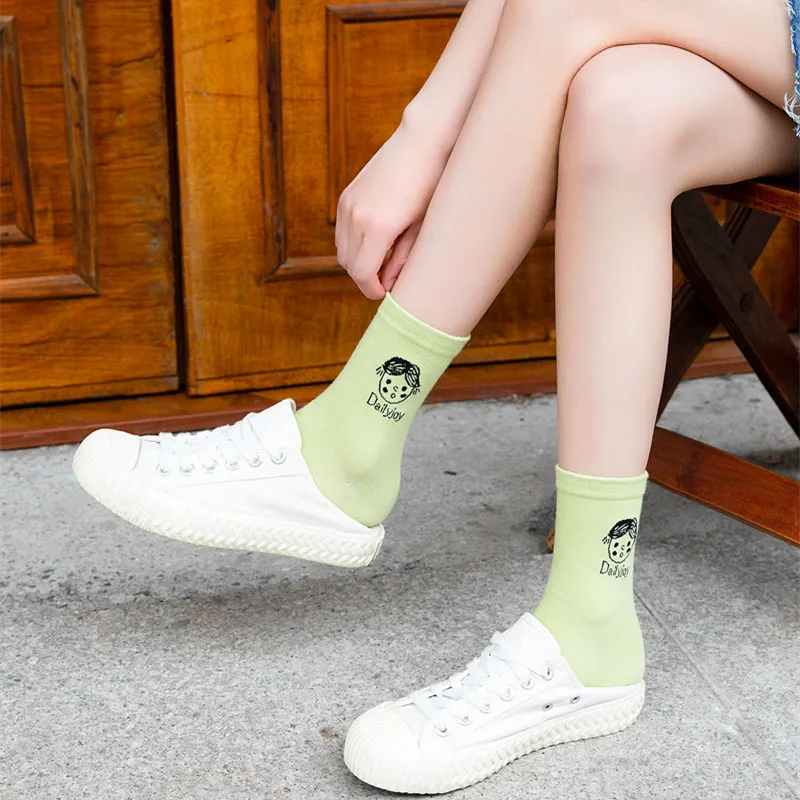 Женские Длинные хлопковые носки PEONFLY осенне-зимние Дышащие с милым мультяшным