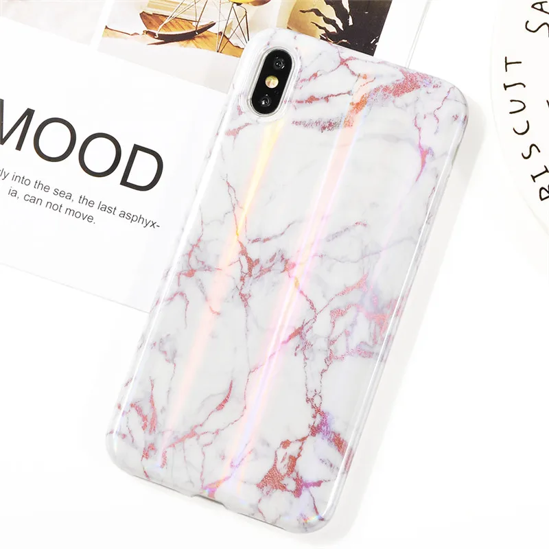 T9 Глянцевый лазерный мраморный чехол для iphone X XS Max, мягкий силиконовый чехол для iphone 6, 6s, 7, 8, 7 plus, задняя крышка для телефона - Цвет: T9