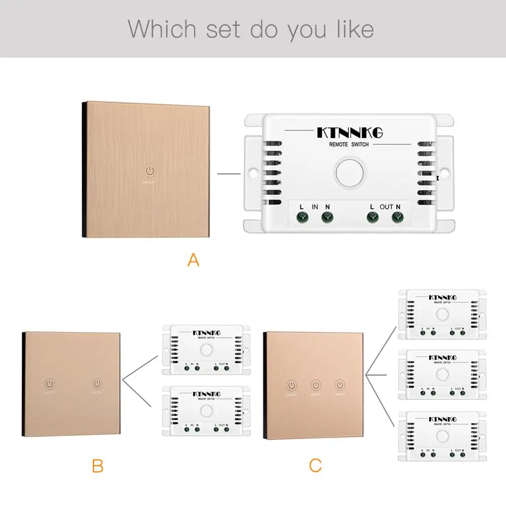 Переносной передатчик 86 стенной пульт дистанционного управления для беспроводного светового выключателя RF 433 МГц с сенсорной панелью из закаленного стекла Gold KTNNKG on.