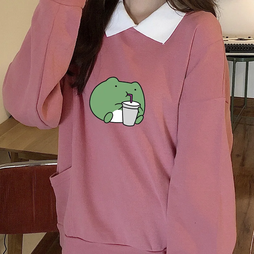 Cute Frog Hoodie for Womens Cotton Pullover Sweetshirt with Pocket Hip Hop Casual All-match Hoodies for Girls Kawaii Clothes