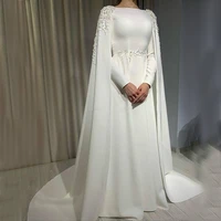 musllim wedding dresses with cape bateau long sleeve sweep train appliques beads chapel bridal gowns vestidos de novia